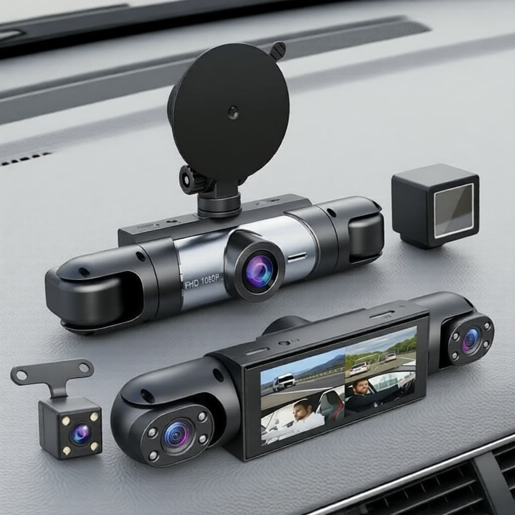 Câmera Veicular Dashcam 1080P HD com DVR - 4 Lentes, Visão Noturna, Dianteira e Traseira