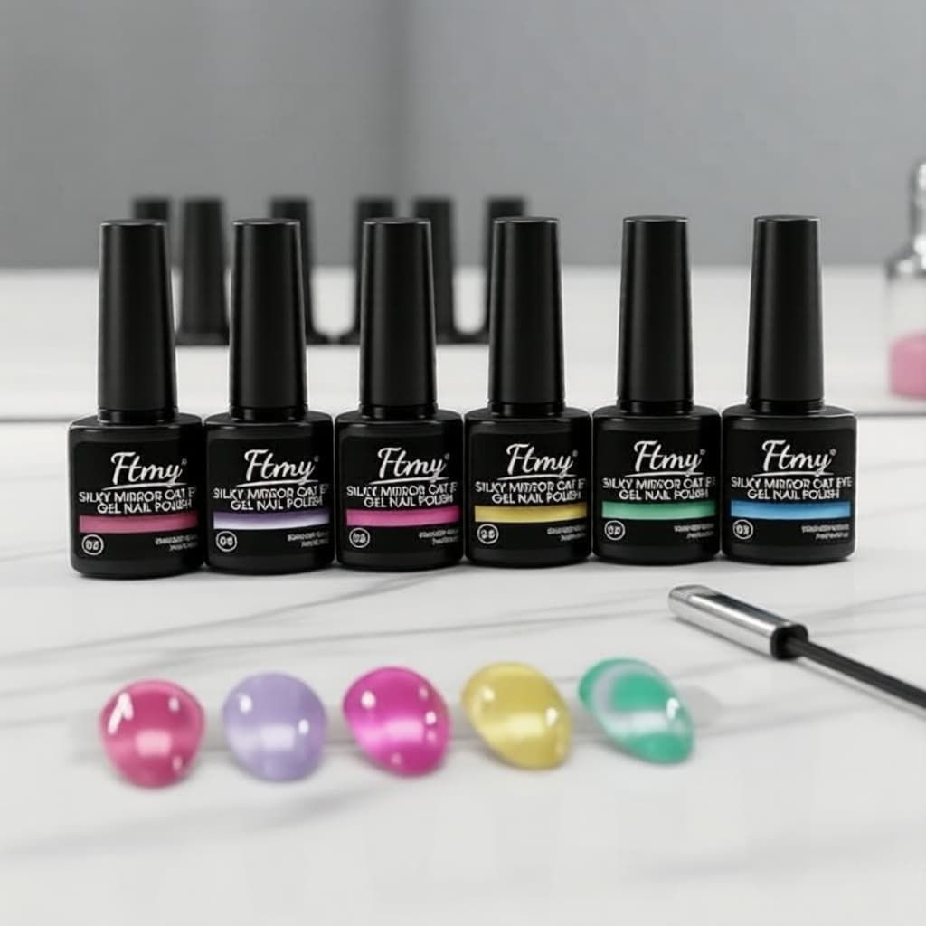 Conjunto de Esmaltes em Gel 7 Peças para Gato - Tonalidades Holográficas com Varinha Magnética, Faça Você Mesmo Jelly