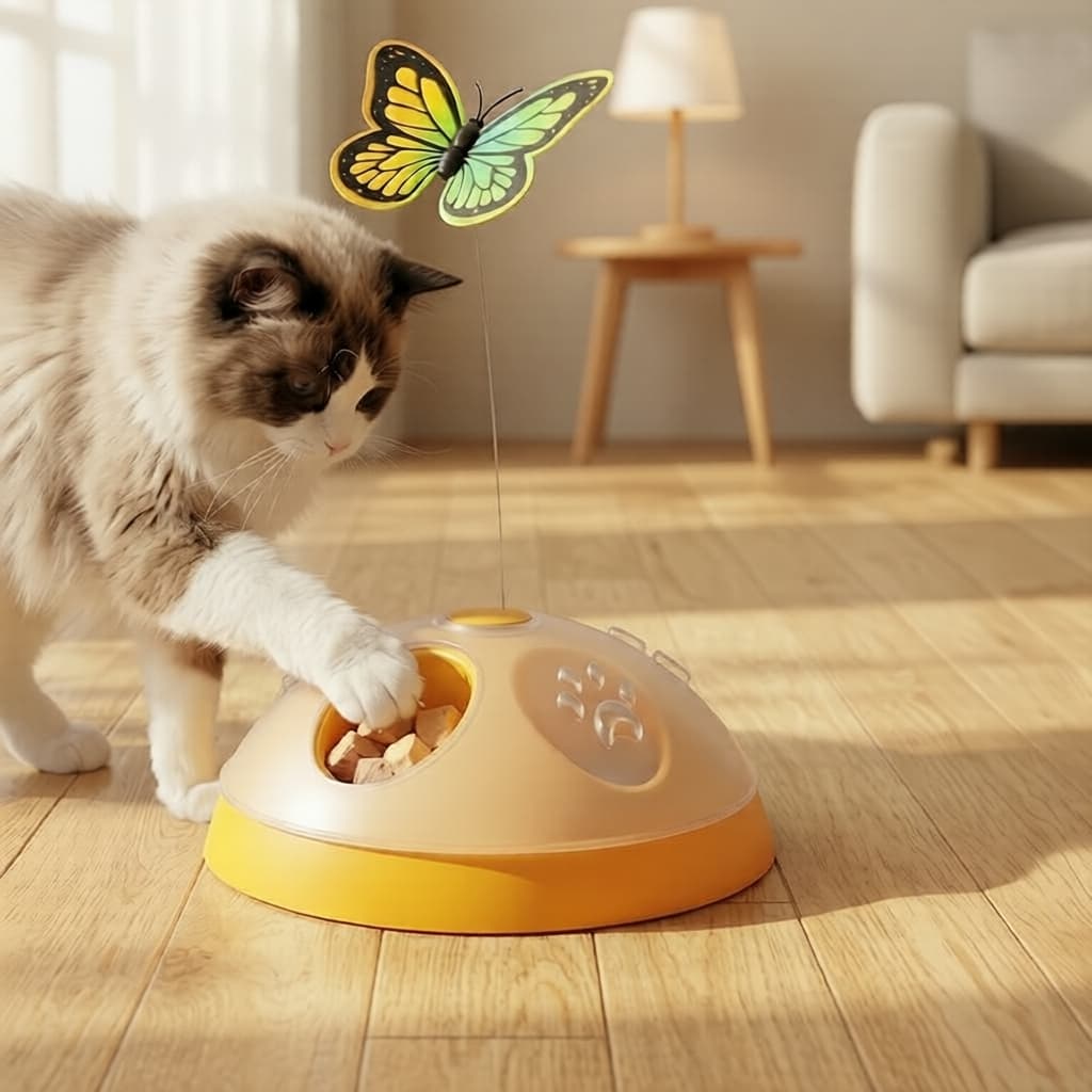 Brinquedo de Gato Borboleta Elétrica, Comedouro Lento com Treinamento Interativo