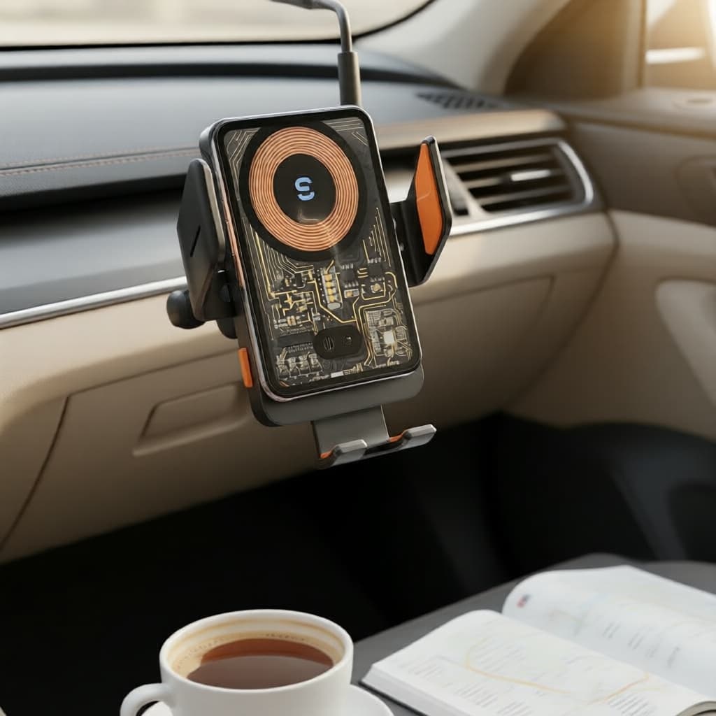 Essager 15W Suporte Veicular de Carregamento Sem Fio com Braçadeira Automática e Base para Painel