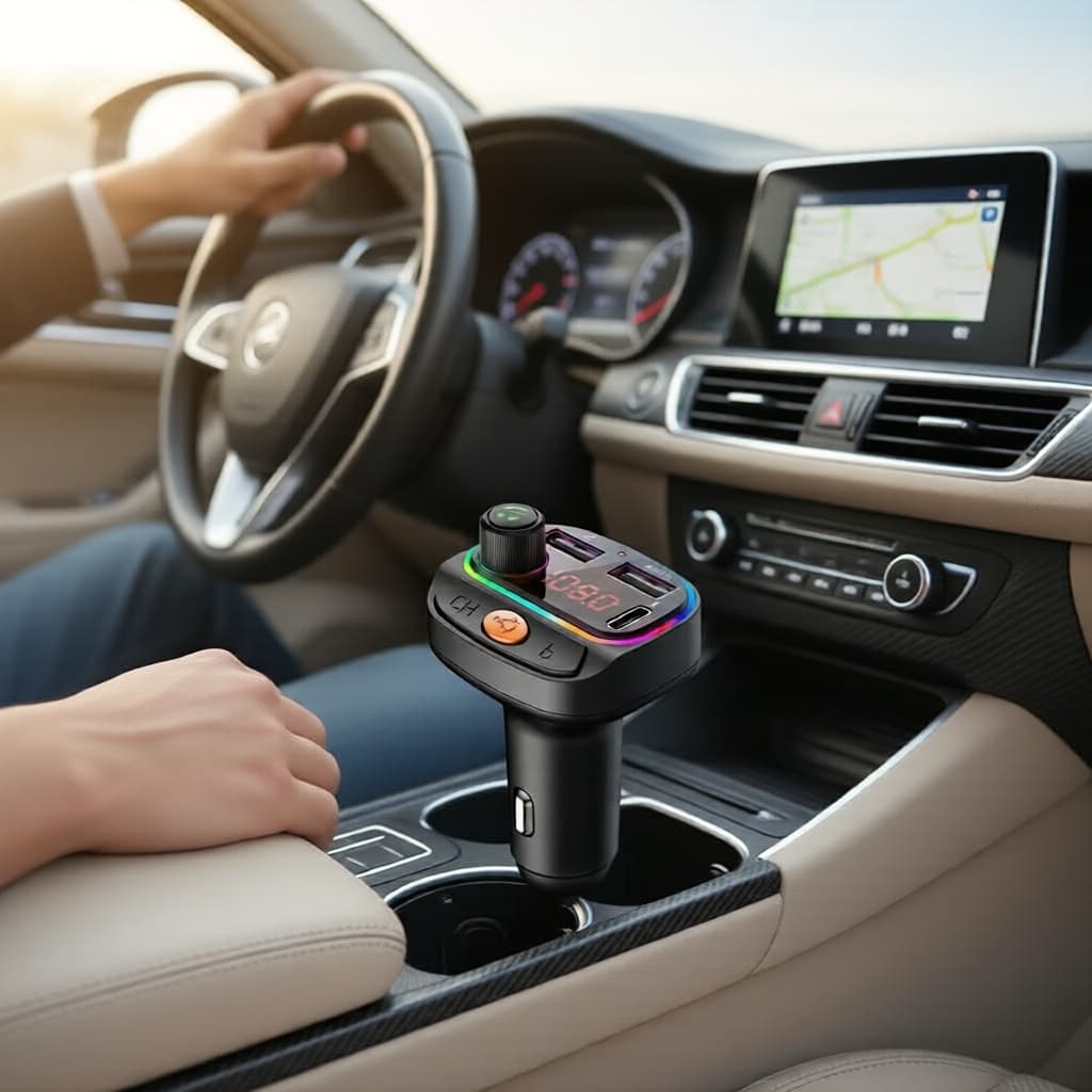 Transmissor Bluetooth FM para Carro, Carregamento Rápido USB Duplo + Tipo-C