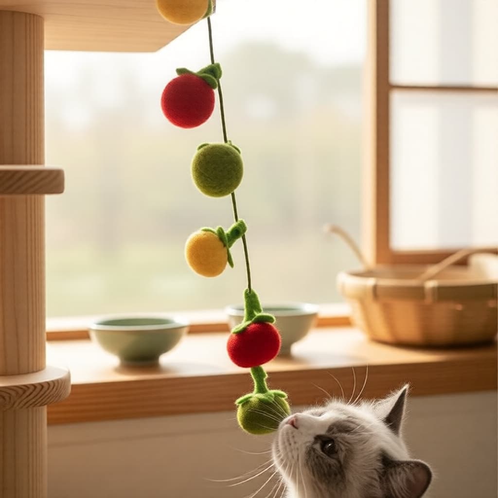 Varinha com Campainha para Gatos: Bolinha de Pelo Inspirada na Romã, Bola de Pelúcia e Removedor de Pelos
