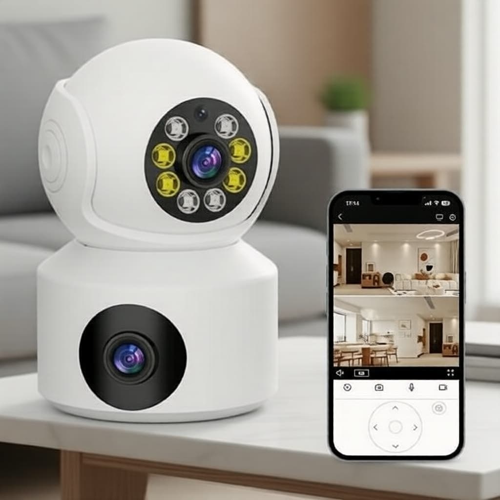 Câmera de Segurança CCTV WiFi com Lente Dupla 1080P, Câmera de Vigilância 360° com Visão Noturna em HD