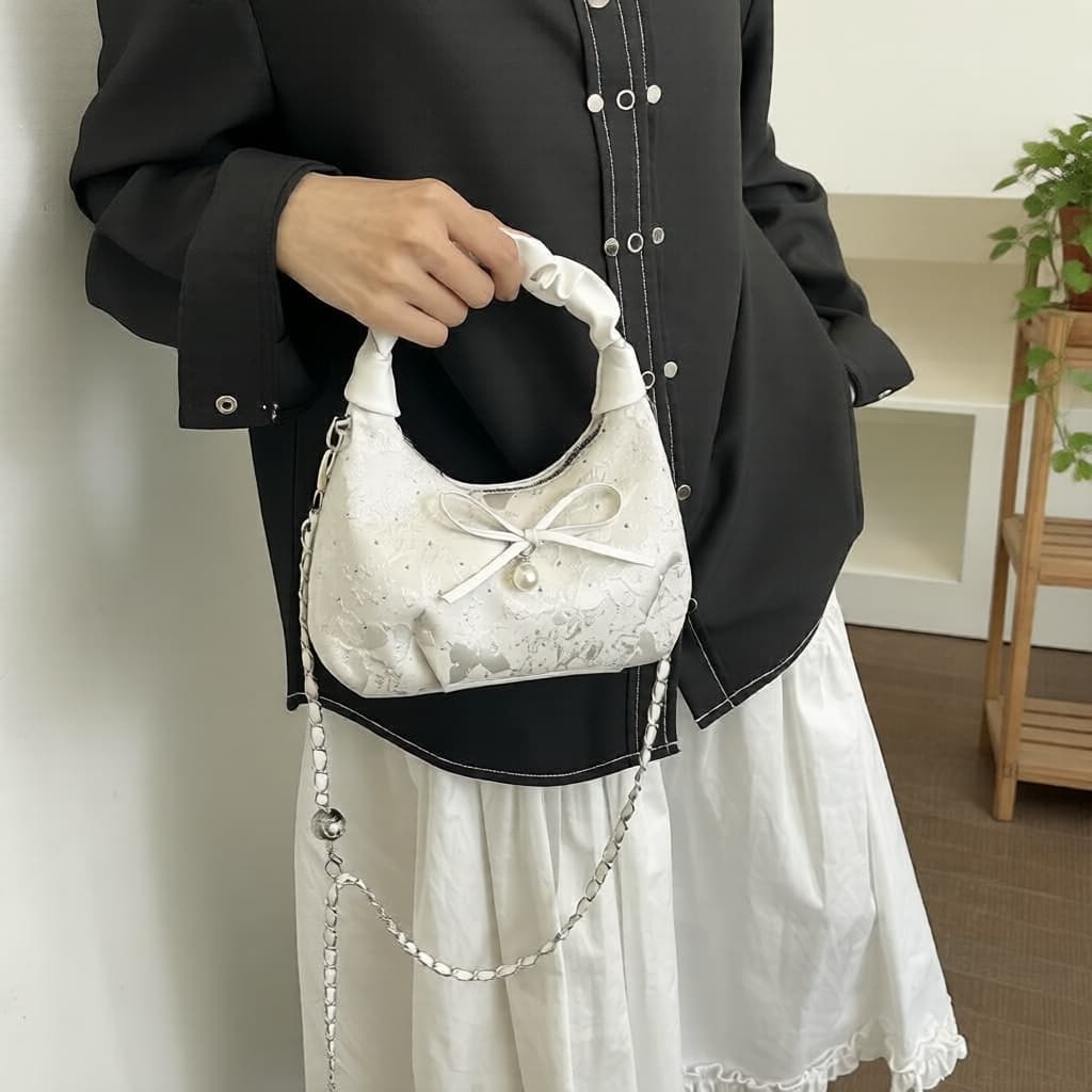 Bolsa Satchel Plissada com inspiração coreana, bolsa tiracolo fashion e bolsa de ombro com corrente para senhoras
