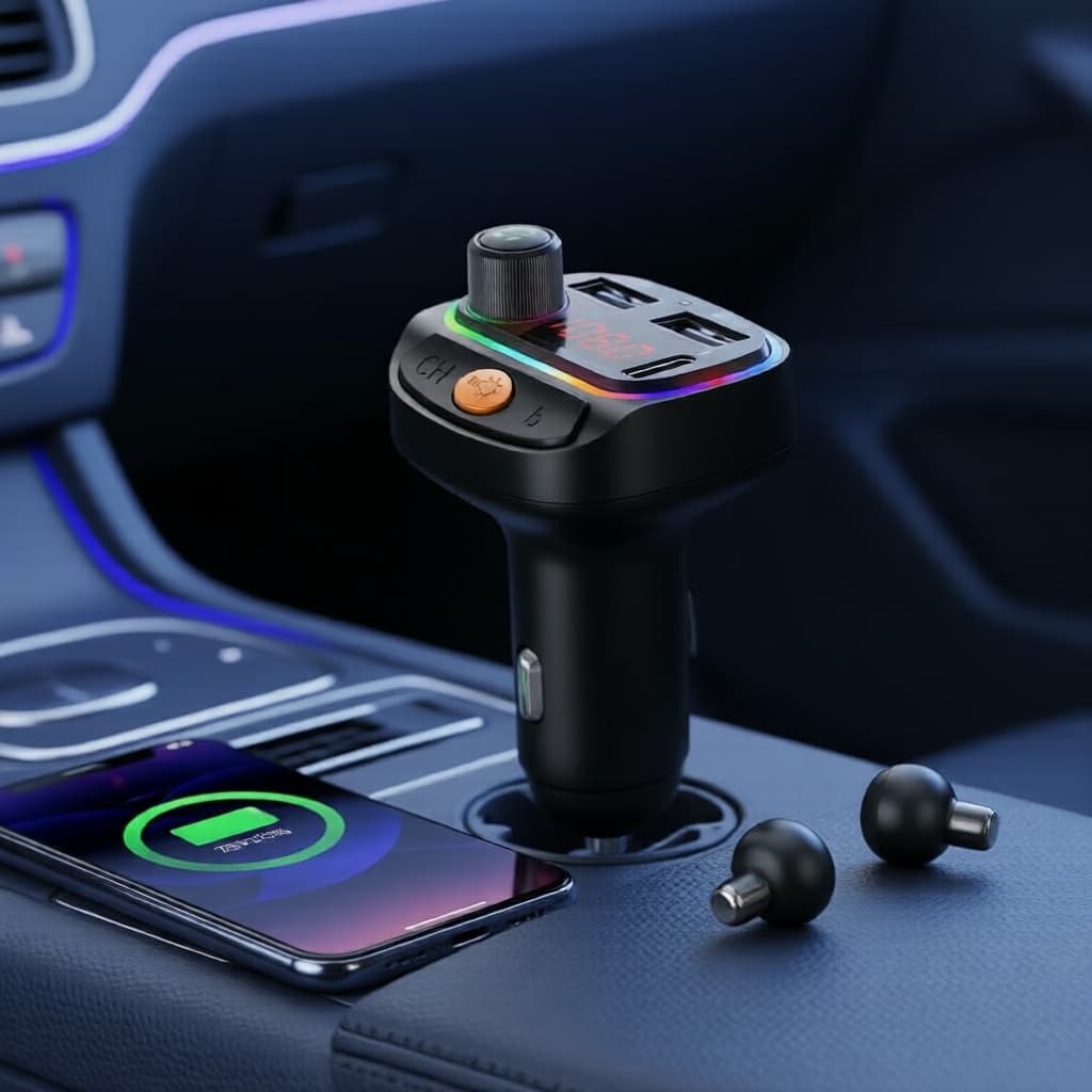 Transmissor FM Bluetooth 5.1 para Carro C15, Leitor de MP3, Modulador FM Sem Fio, Receptor de Áudio, Adaptador de