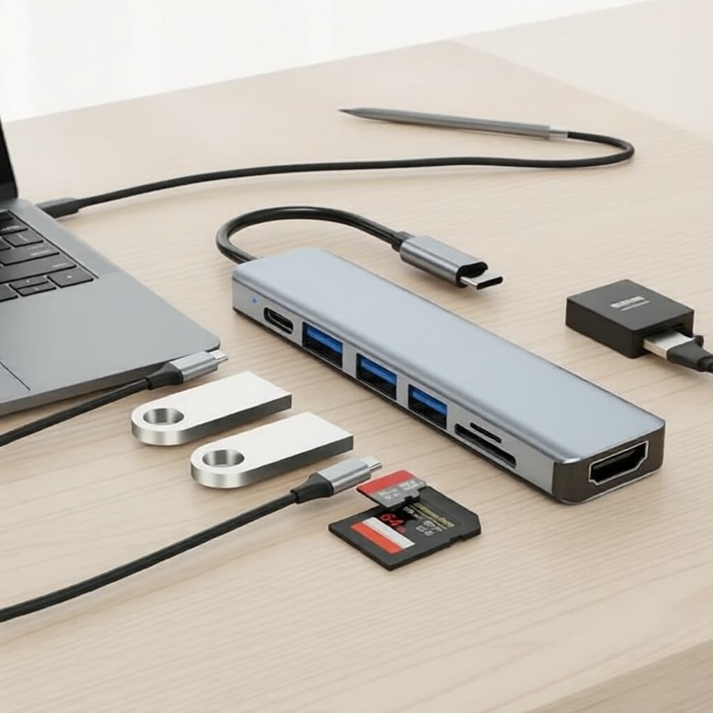 Estação de acoplamento tipo C de 7 portas adaptador HUB para HDMI compatível, divisor de cartões USB PD/SD/TF para