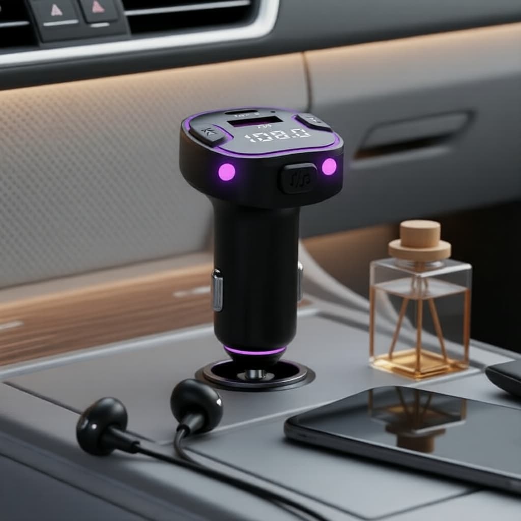 Adaptador Bluetooth para Carro FM Rádio, Chamada em viva-voz & Reprodução de Áudio com Dupla USB