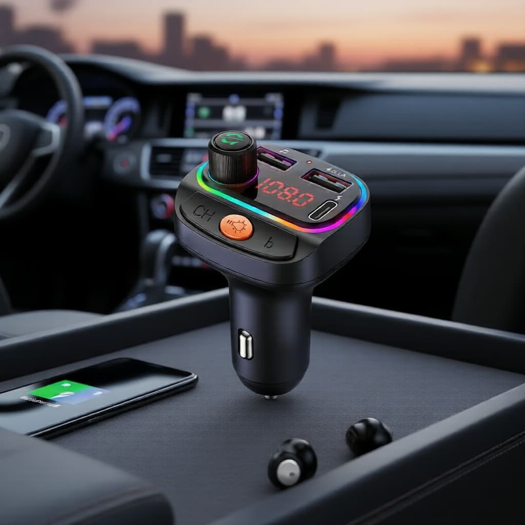 Transmissor FM para carro Bluetooth 5.0, carregador USB e MP3 player tudo-em-um