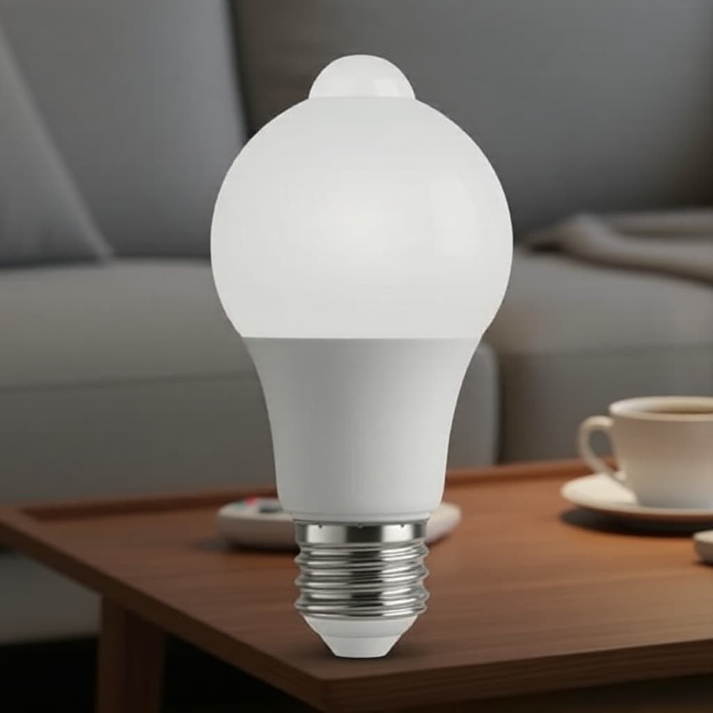 Lâmpada LED Inteligente 12W E27 AXUS com Sensor de Movimento – Alta Luminosidade para Escadas, Corredores, Quartos e