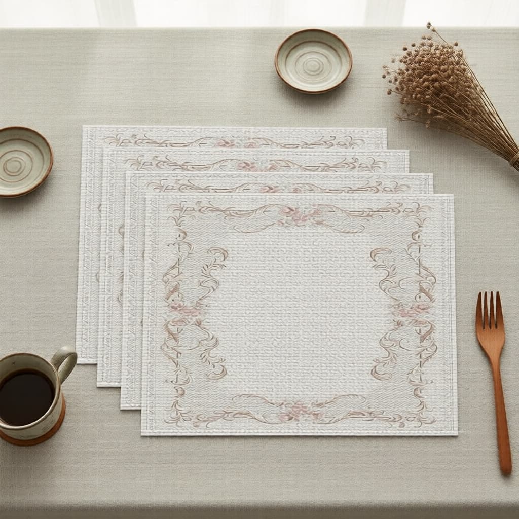 Jogos Americanos de Linho com Damasco Floral Vintage (Conjunto com 4), Jogos de Mesa Elegantes para Jantar, Cozinha,