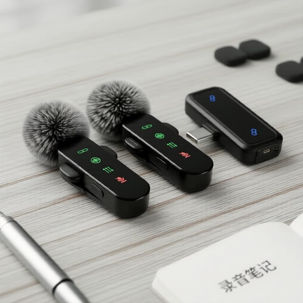Microfone de Lapela Sem Fio Clip-On com Dois Microfones, Cancelamento Ativo de Ruído, Fácil Plug & Play para Criadores