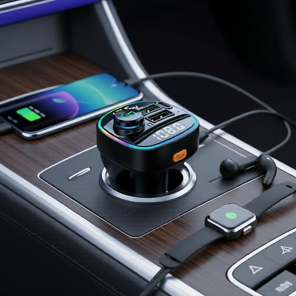 Transmissor FM sem fio Bluetooth para rádio de carro, modulador com carregador rápido USB