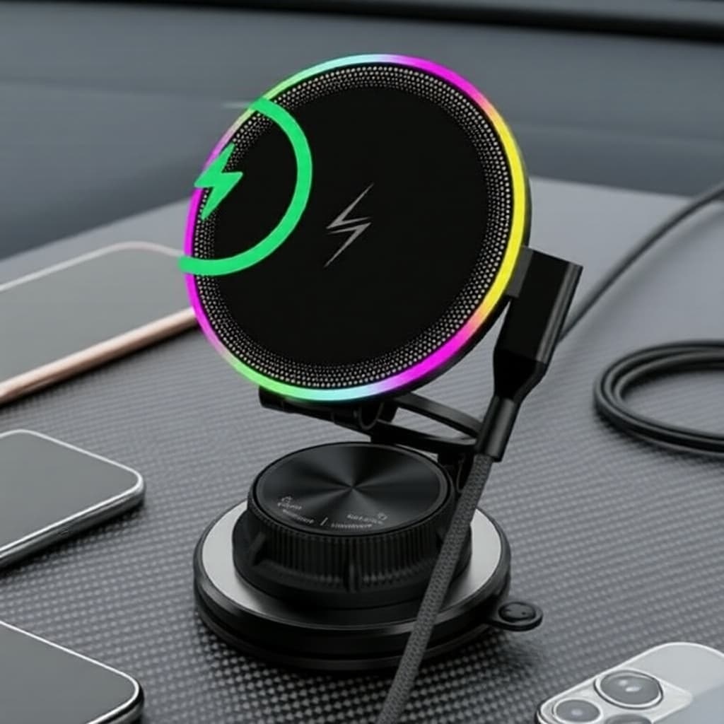 Suporte Veicular de Carregamento Sem Fio 15W: Suporte Magnético Giratório para Saída de Ar