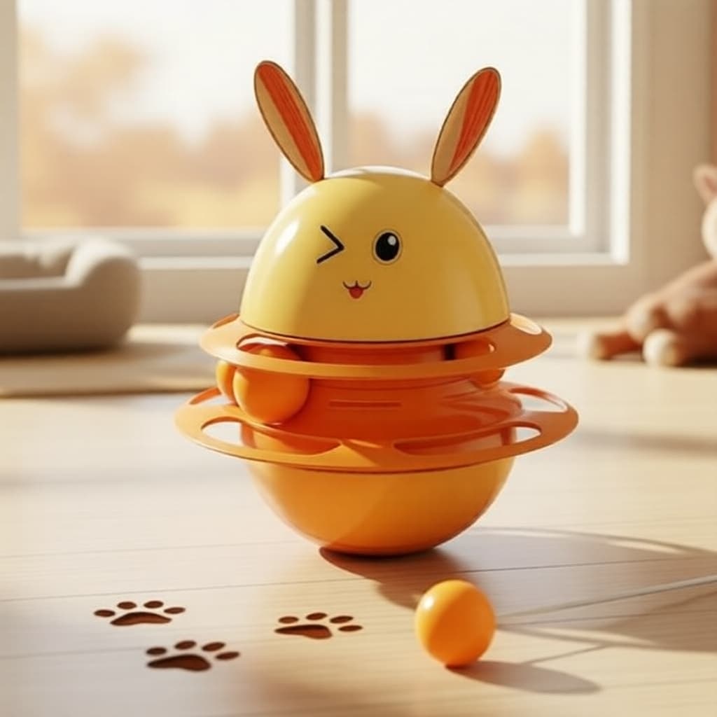 Copo interativo para gatos: coelho com dispensador de petiscos, varinha teaser e bola na pista