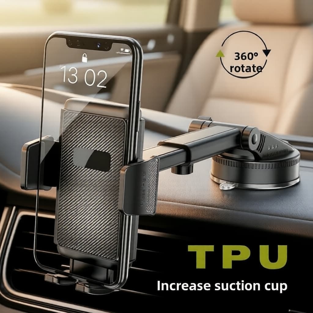Suporte Veicular Estável com Ventosa Rotativa 360°, Compatibilidade Universal