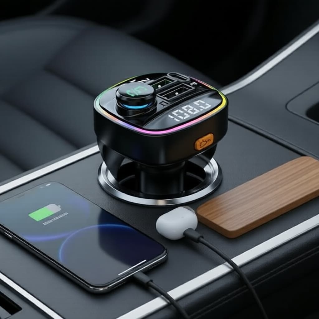 Adaptador estéreo Bluetooth para carro com FM, rádio MP3 e carregador rápido USB