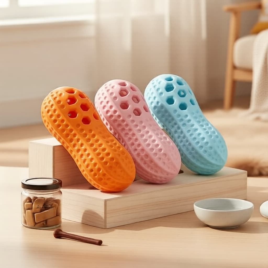 Brinquedo de Amendoim com Apito para Cães – Dispensador de Petiscos e Comedouro Lento