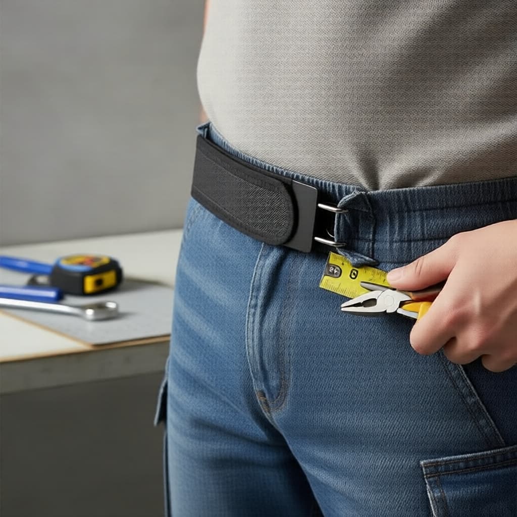 Faixa de cintura com fechamento por gancho esquerdo, design elástico sem fivela, ajuste invisível unissex