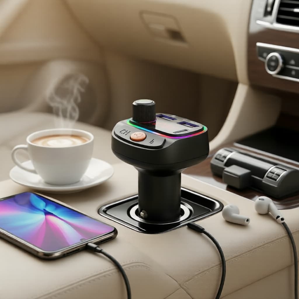 Transmissor FM Bluetooth 5.3 para Carro com AUX, MP3 Player, Carregamento Rápido