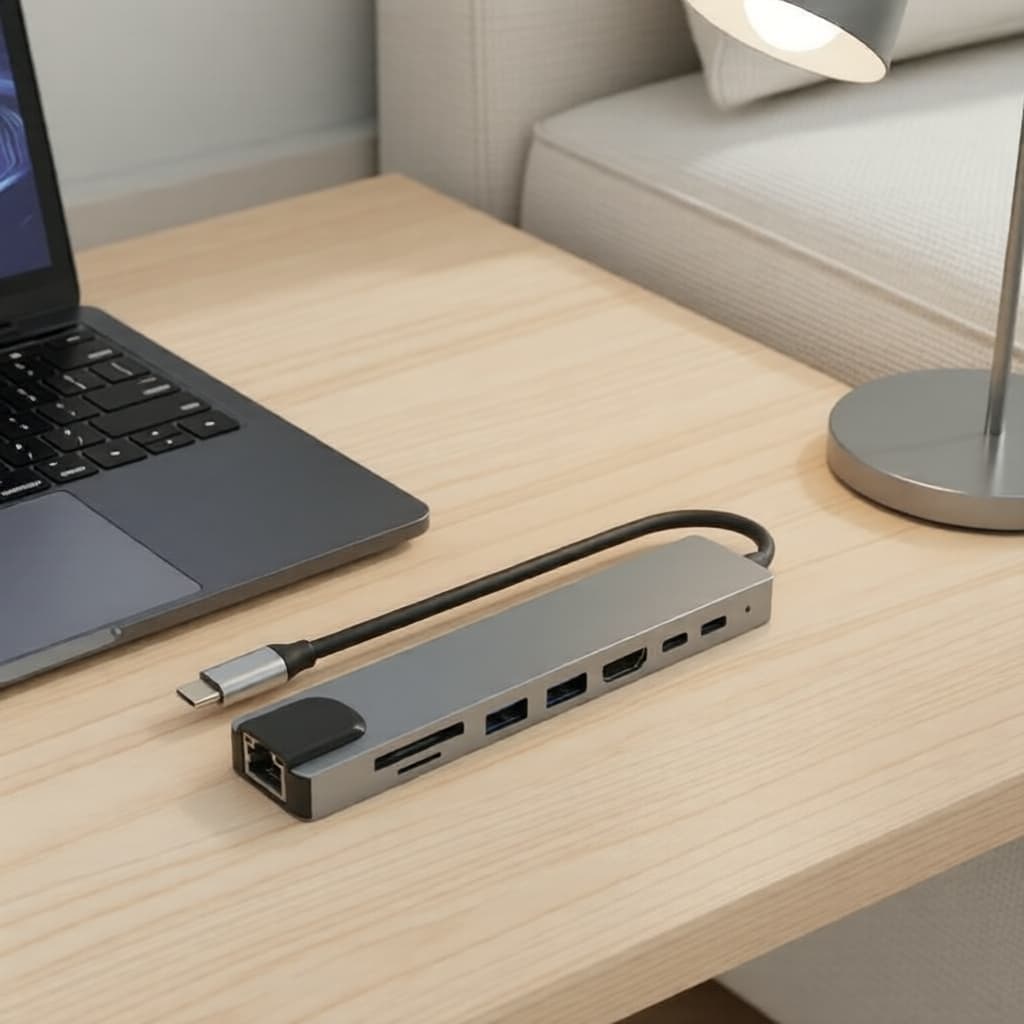 Hub USB Tipo C 8 Em 1 Com Adaptador De Leitor De Cartão SD TF 4K HDMI RJ45 Para Laptop PC