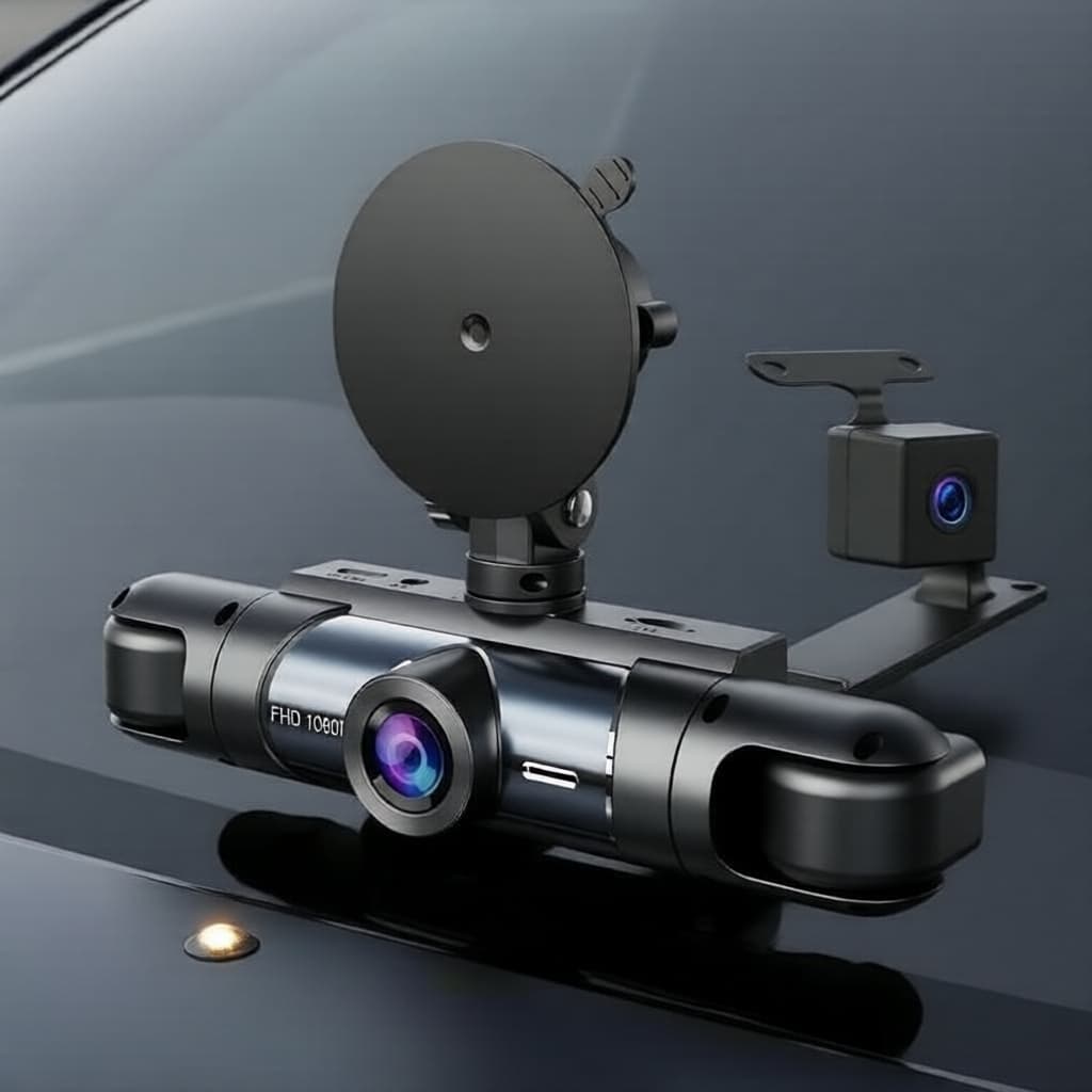 Câmera Veicular 360° Dash Cam, Cobertura Total 1080p, Dianteira, Traseira e Interna