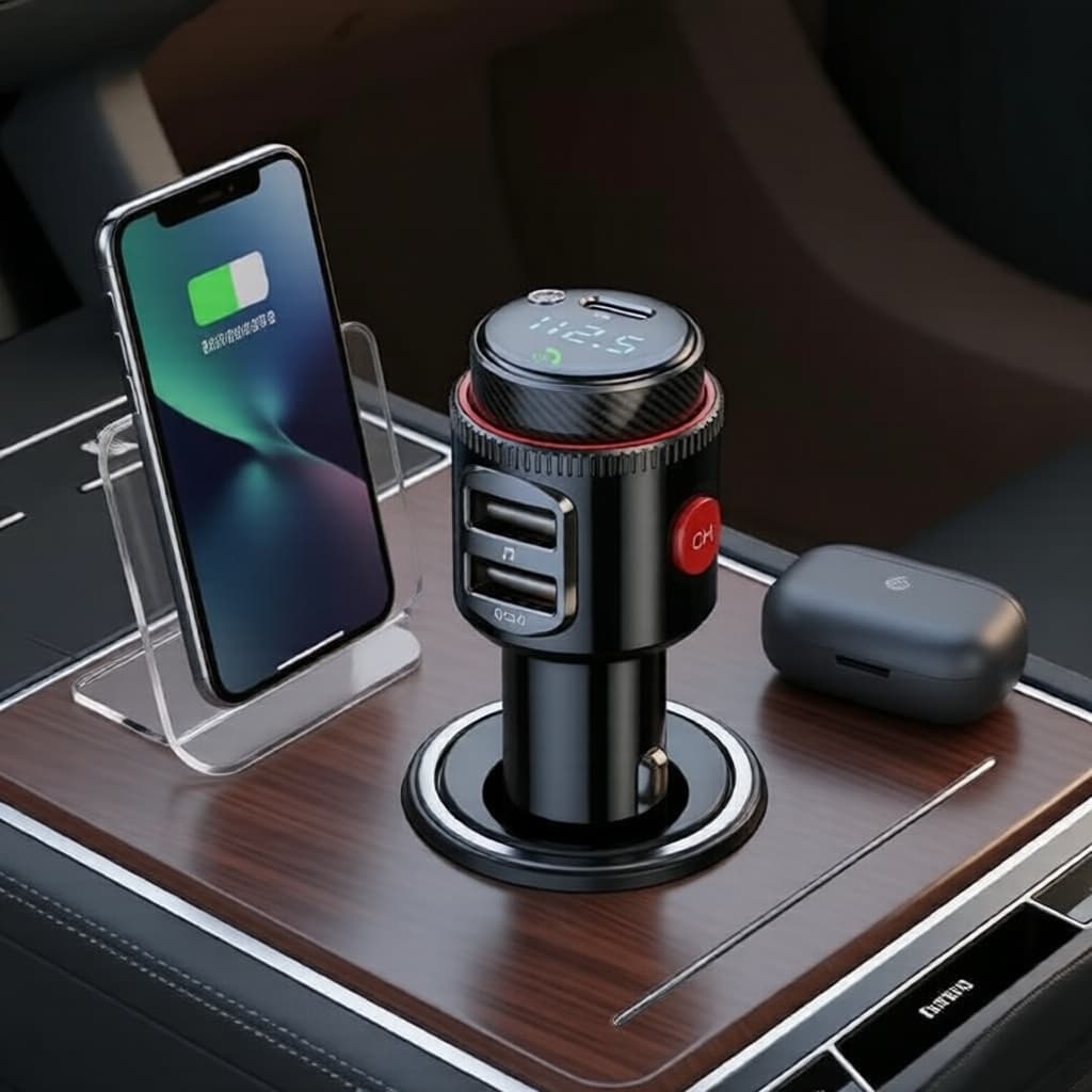 Transmissor FM 30W com PD & QC para carro, Bluetooth 5.4, viva-voz, reprodução USB, carregamento rápido