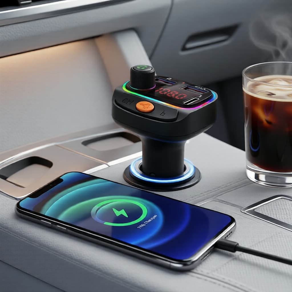 Carregador Veicular 4 Portas USB PD 250W, Transmissor FM Bluetooth 5.3, Entrega de Potência Rápida