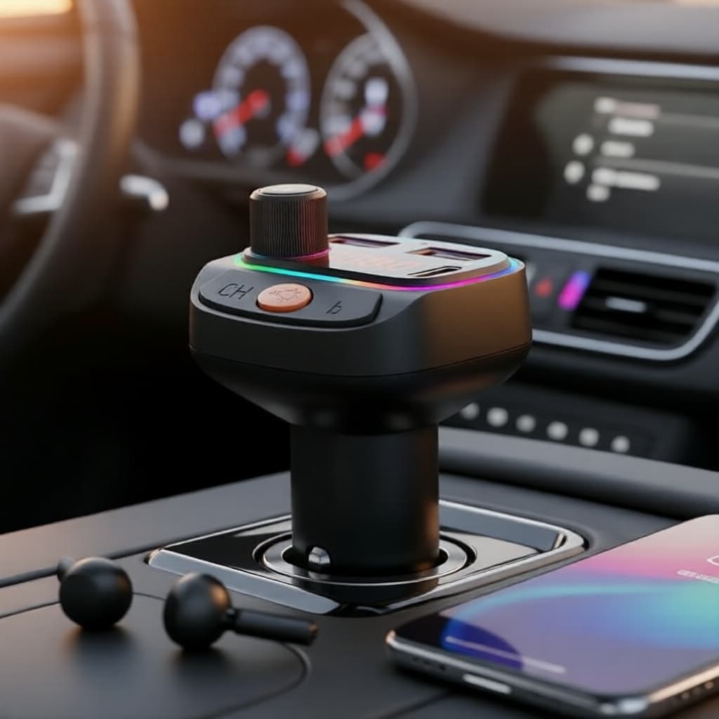 Transmissor FM Bluetooth 5.3 para Carro com Modulador AUX e MP3 Player, Carregamento rápido