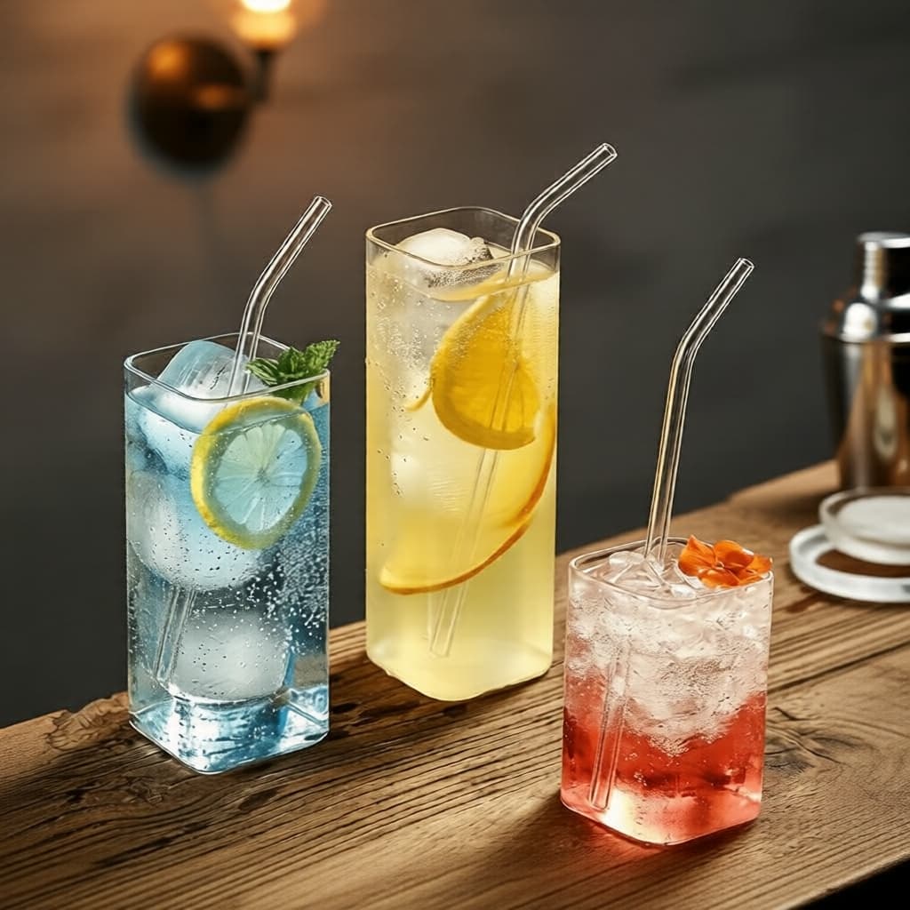 Jogo com 4 Copos Quadrados de Vidro Borossilicato Alto – Copos Resistentes ao Calor para Café, Suco, Whisky, Brandy –