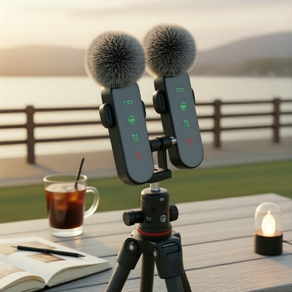 Microfone de Lapela Sem Fio com Cancelamento de Ruído para iPhone e Android, Microfone Duplo de Lapela, Fácil de Usar,