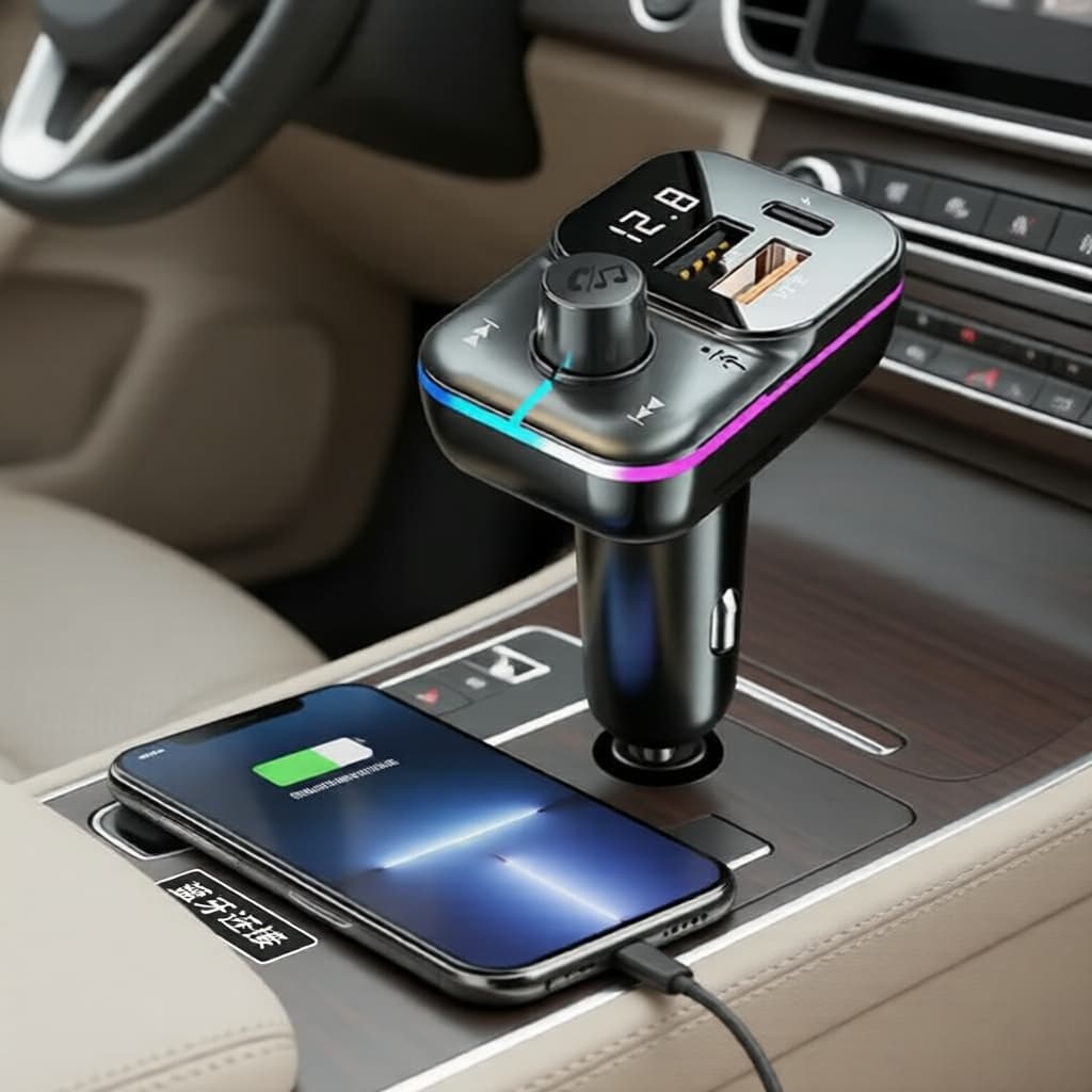 Adaptador Bluetooth 5.0 para Carro - Transmissor FM com USB PD e QC3.0, Microfone Mãos Livres