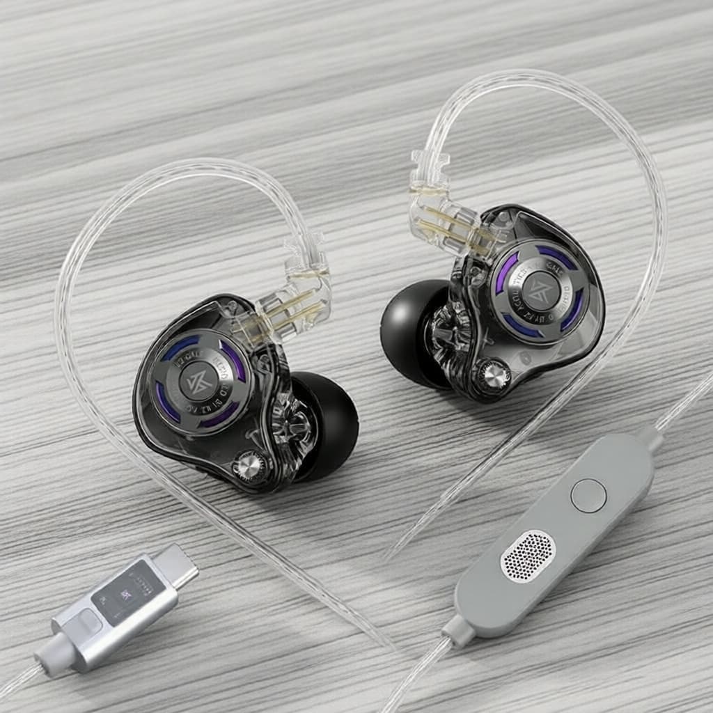 Monitores Intra-Auriculares com Fio KZ Gale HiFi: Driver Dinâmico, Dois Microfones Estéreo para Jogos e Esportes, Cabo