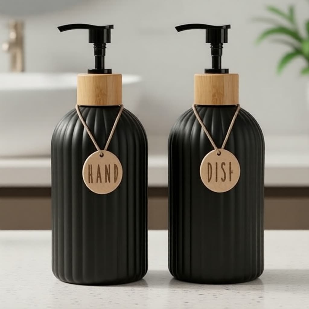 Dispensador de Sabonete para Mãos e Louça Recarregável com Listras de 500ml para Uso na Cozinha e Banheiro