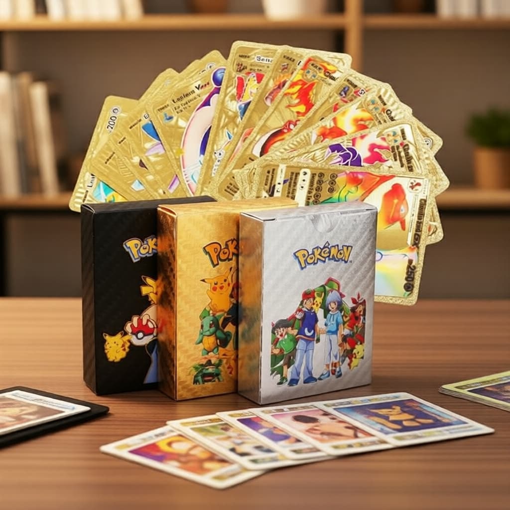 55 cartas de Pokémon de ouro metálico Vmax GX com Charizard Pikachu, coleção rara de treinadores