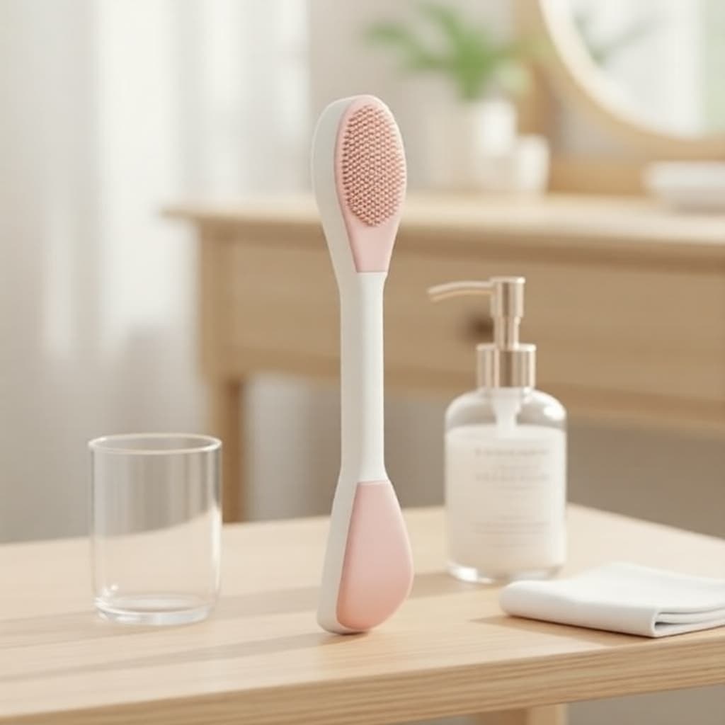 Escova de Limpeza Facial de Silicone com Dupla Cabeça, Aplicador de Máscara, Ferramenta Esfoliante e Massageadora