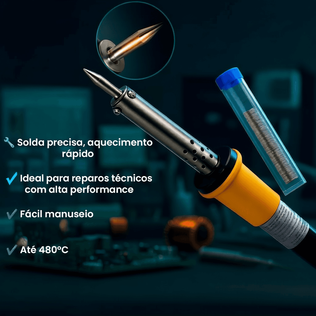Kit Ferro De Solda Soldador 110v ou 220v 40w ou 60w Com Estanho Resistente ou Ferro de Solda ou Estanho