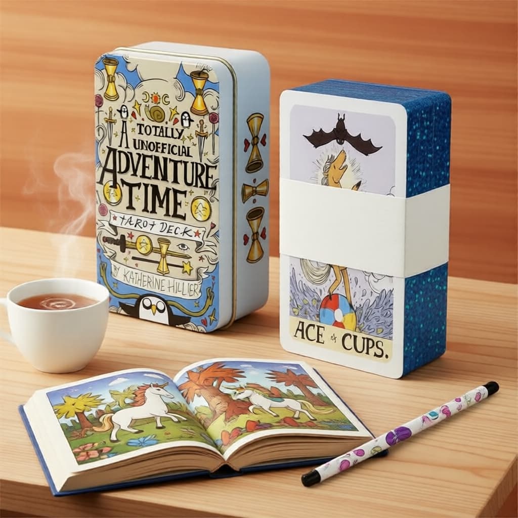Baralho de Tarô Gilded Adventure Time em Lata de Armazenamento para Iniciantes na Adivinhação