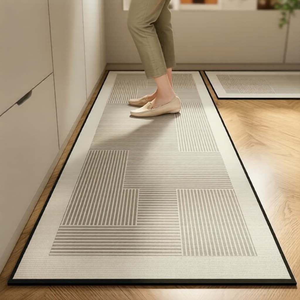 Tapete de cozinha longo de veludo cristal, tapete de poliéster absorvente, resistente a óleo, tapete quadrado cortável
