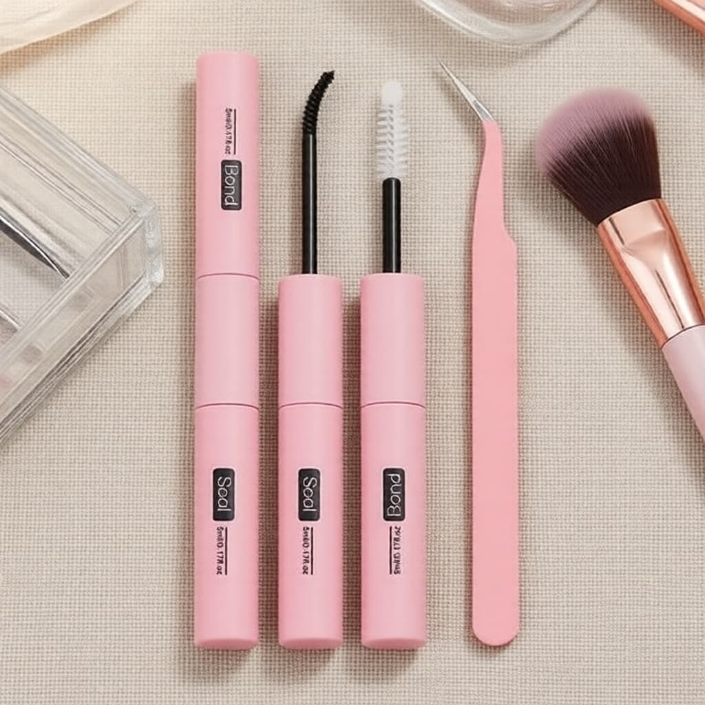 Kit 5ml+5ml de Cola e Selante para Cílios com Pinça - Máscara à Prova D'Água e de Longa Duração para Extensões