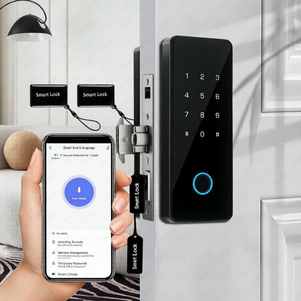 1Pc Fechadura Deslizante Inteligente TUYA: Impressão Digital/PIN/Cartão IC, Para Portas de Madeira e Vidro