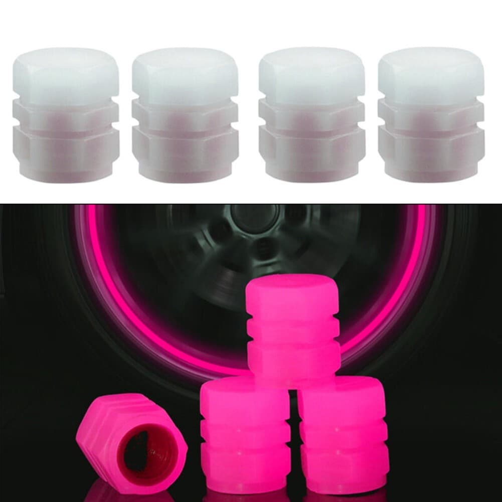 Halo ❤️ 4 Pcs Fluorescente Para Rosa Roda De Carro Pneu Tampa Da Haste Válvula De Ar
