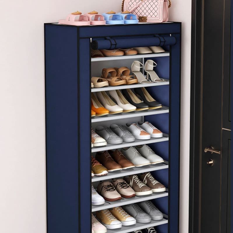 Armário Para Sapatos Azul Escuro Com Fecho De Zíper E Divisões Ideais De Bolso