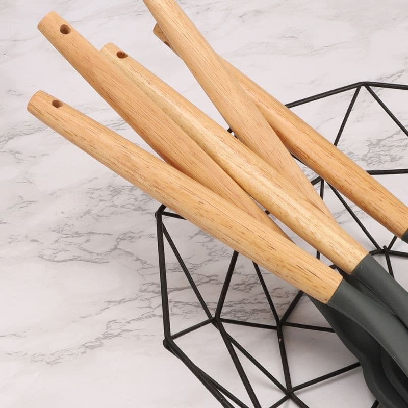 12 Kits De Utensílios De Cozinha De Silicone Cinza , Leves , Embalados Em Saco Bolha E Caixa Colorida Com Etiqueta-Duráv