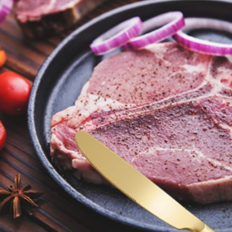Conjunto De Faca De Bife Dourado De 18 Peças Com Cabo Brilhante , Para Refeições Ocidentais