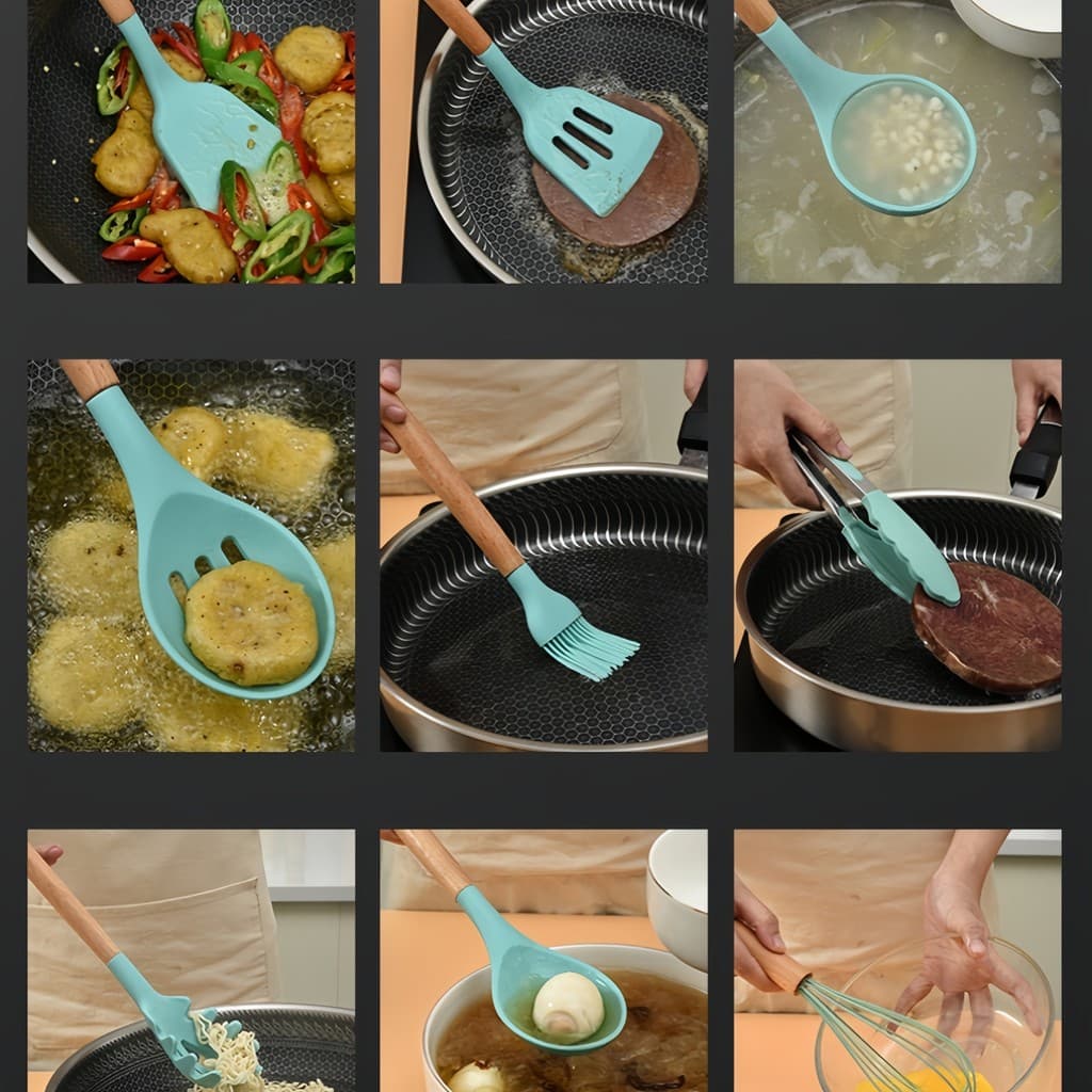 36 Peças De Ferramentas De Cozinha De Silicone Verde , Leves E Duráveis