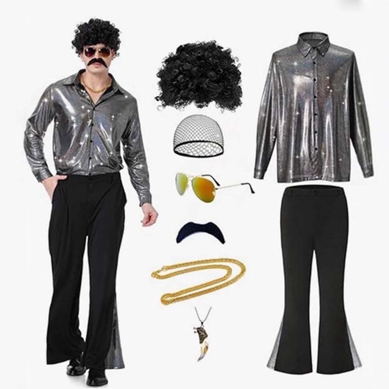 Conjunto De Fantasias Retrô Hippie Masculinas , Roupas De Performance De Palco Discoteca Dos Anos 80 , Cosplay De Hallow