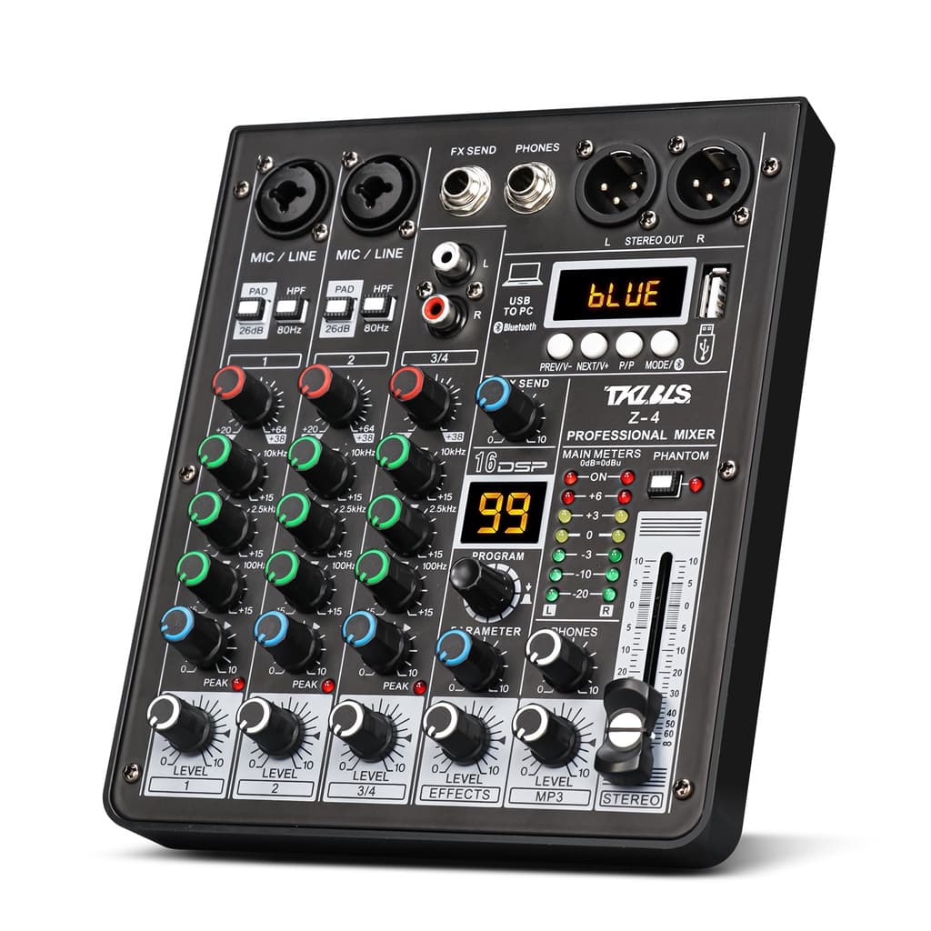 Mesa de som Tklbls Z4 4 canais com PC bluetooth profissional Interface USB digital automotivo 12V