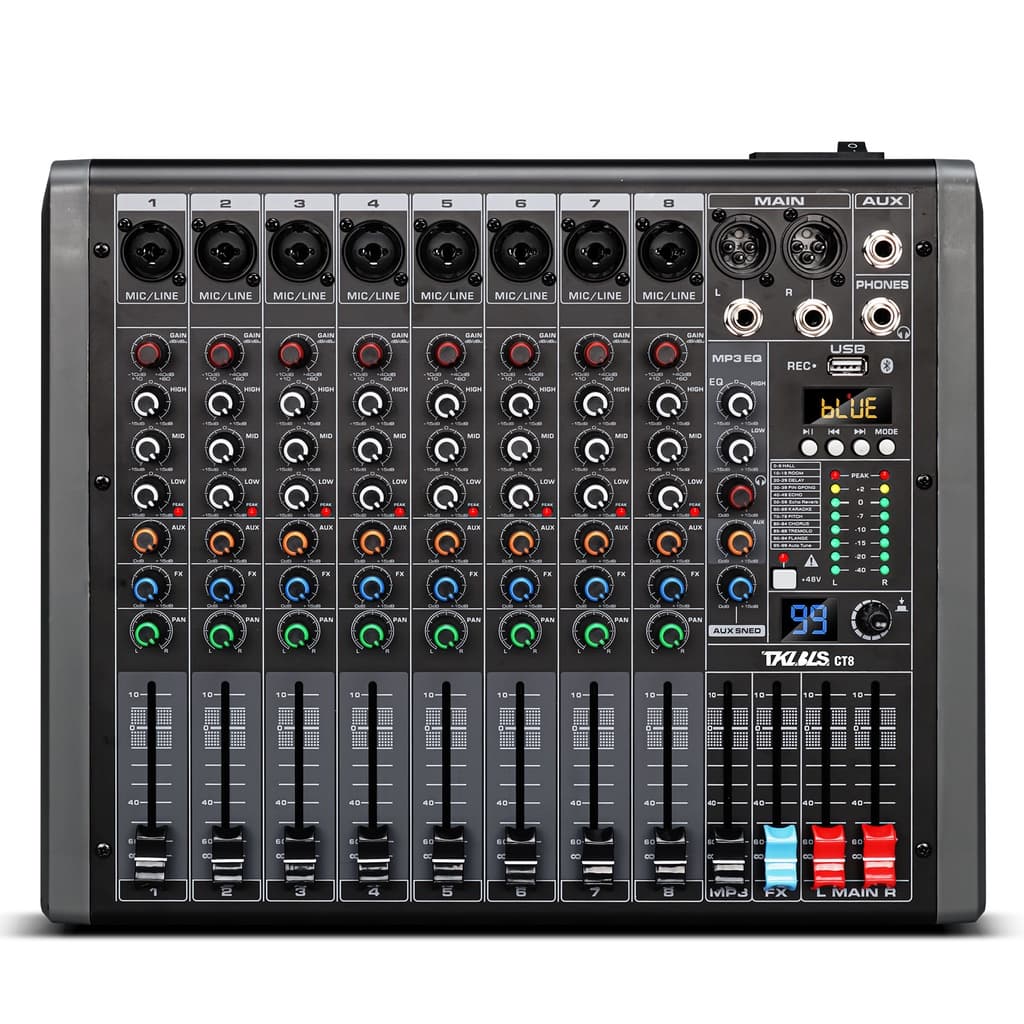 Mesa De Mixagem De Áudio CT8 Som De 8 Canais PC Entrada De Computador 48v Número De Energia Equipamento