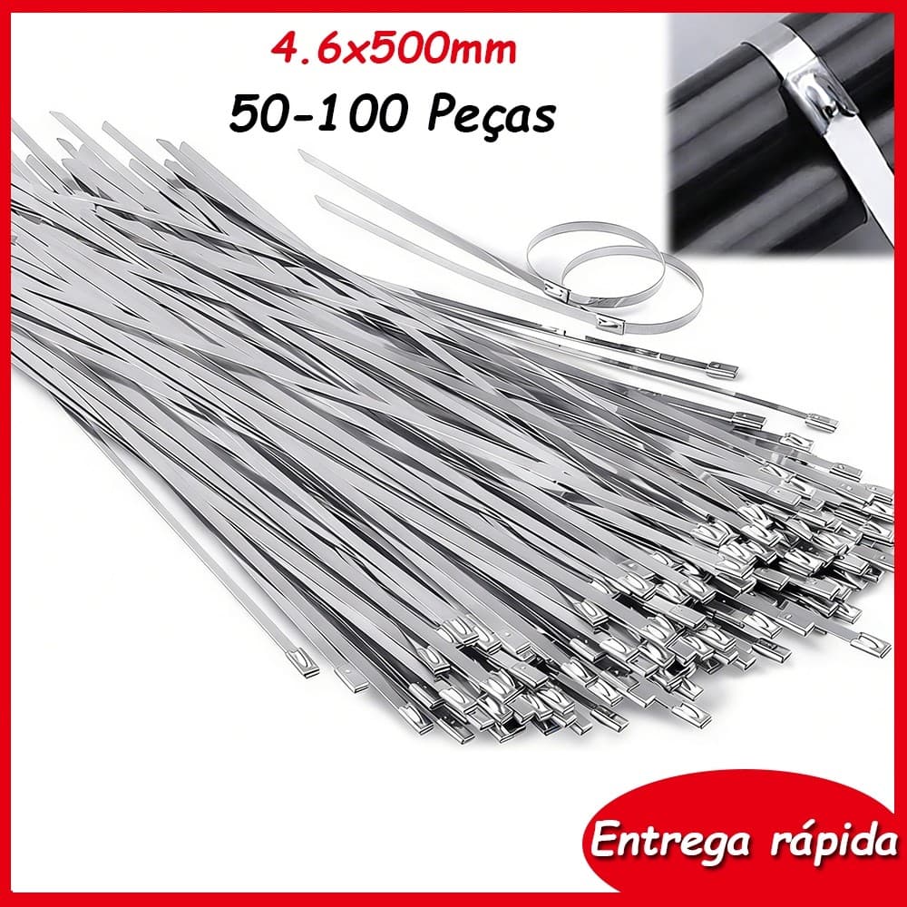 100/200/300 peças de 4.6x500mm abraçadeiras de aço inoxidável 304 abraçadeiras com zíper anel de fixação multifuncional