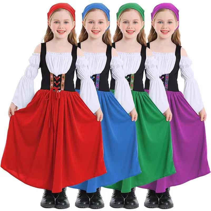 Crianças Alemão Dirndl Vestido Medieval Fazenda Empregada Cosplay Oktoberfest Traje Carnaval Festa Cerveja Meninas Vesti